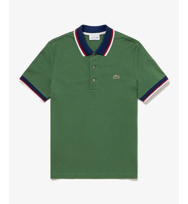LACOSTE「配色ボーダーリブニット鹿の子地ポロシャツ」|ポロシャツ|クリアグリーン