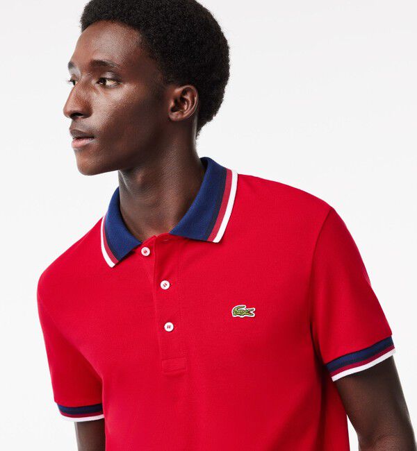 LACOSTE「配色ボーダーリブニット鹿の子地ポロシャツ」|ポロシャツ|
