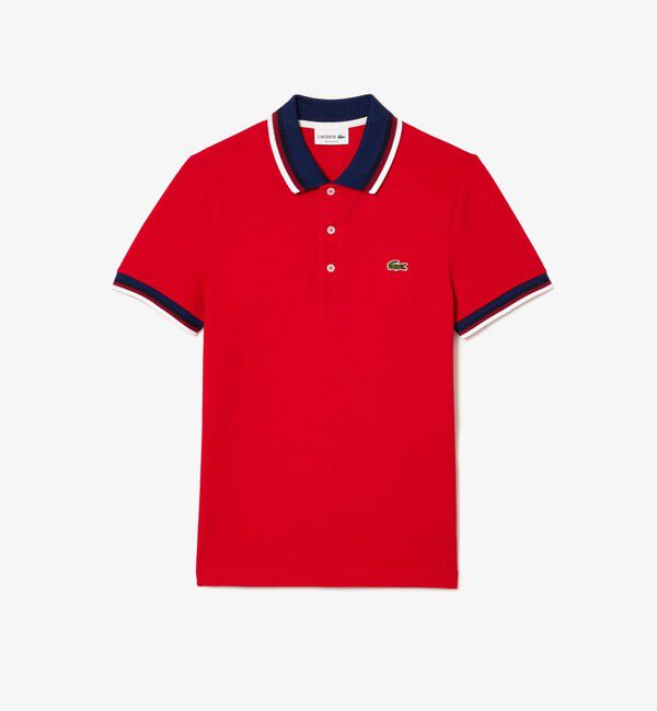 LACOSTE「配色ボーダーリブニット鹿の子地ポロシャツ」|ポロシャツ|