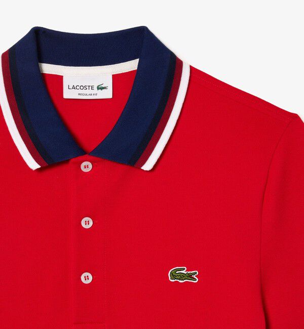 LACOSTE「配色ボーダーリブニット鹿の子地ポロシャツ」|ポロシャツ|