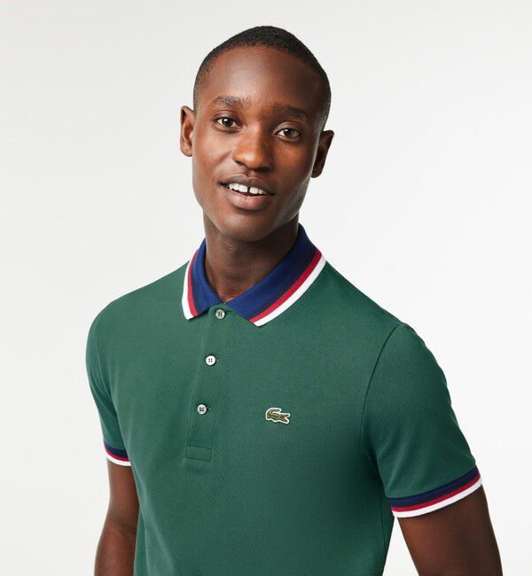 LACOSTE「配色ボーダーリブニット鹿の子地ポロシャツ」|ポロシャツ|