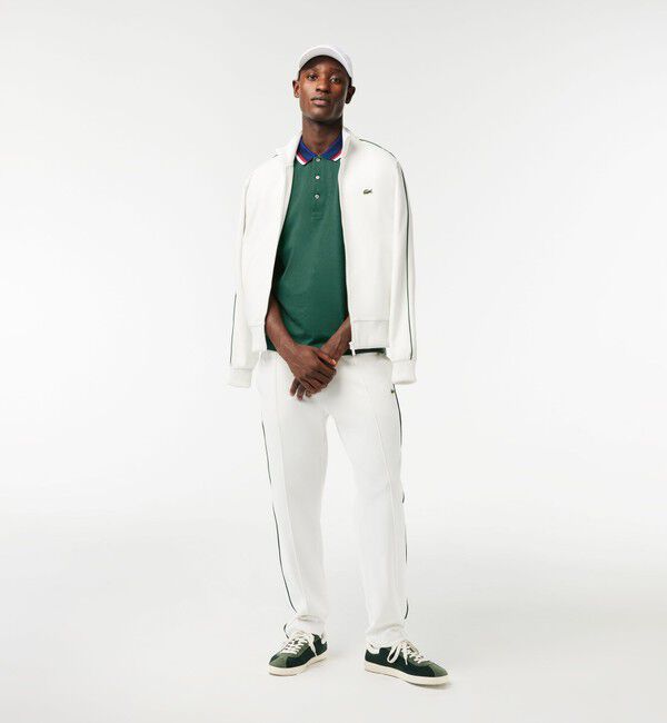 LACOSTE「配色ボーダーリブニット鹿の子地ポロシャツ」|ポロシャツ|