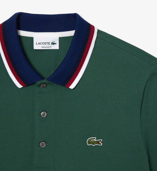 LACOSTE「配色ボーダーリブニット鹿の子地ポロシャツ」|ポロシャツ|