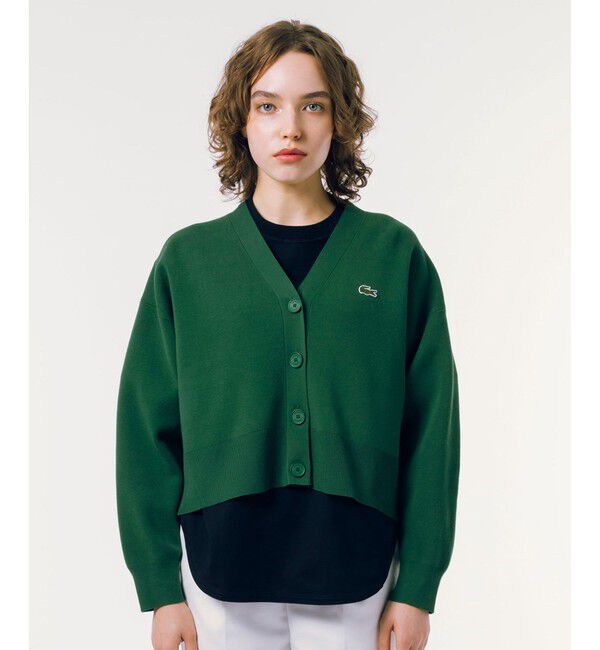 LACOSTE「クロップド丈 ミラノリブニットVネックカーディガン」|カーディガン|グリーン