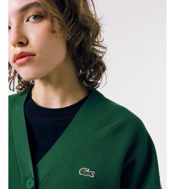 LACOSTE「クロップド丈 ミラノリブニットVネックカーディガン」|カーディガン|