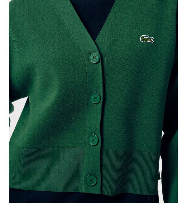 LACOSTE「クロップド丈 ミラノリブニットVネックカーディガン」|カーディガン|
