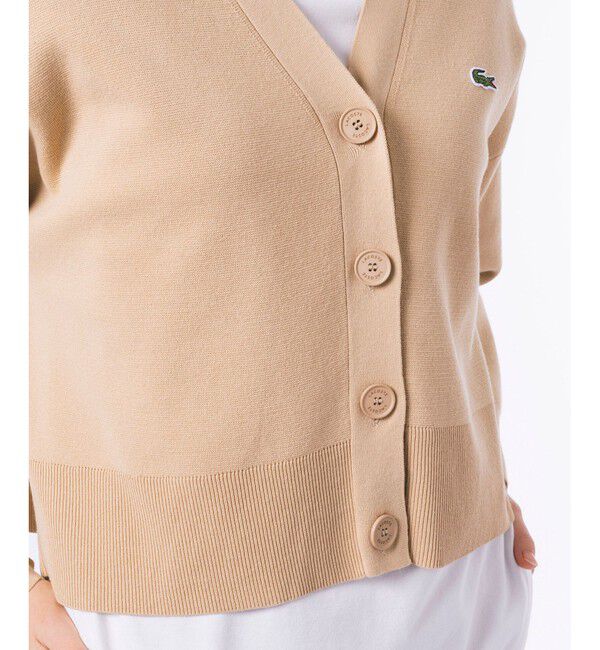 LACOSTE「クロップド丈 ミラノリブニットVネックカーディガン」|カーディガン|