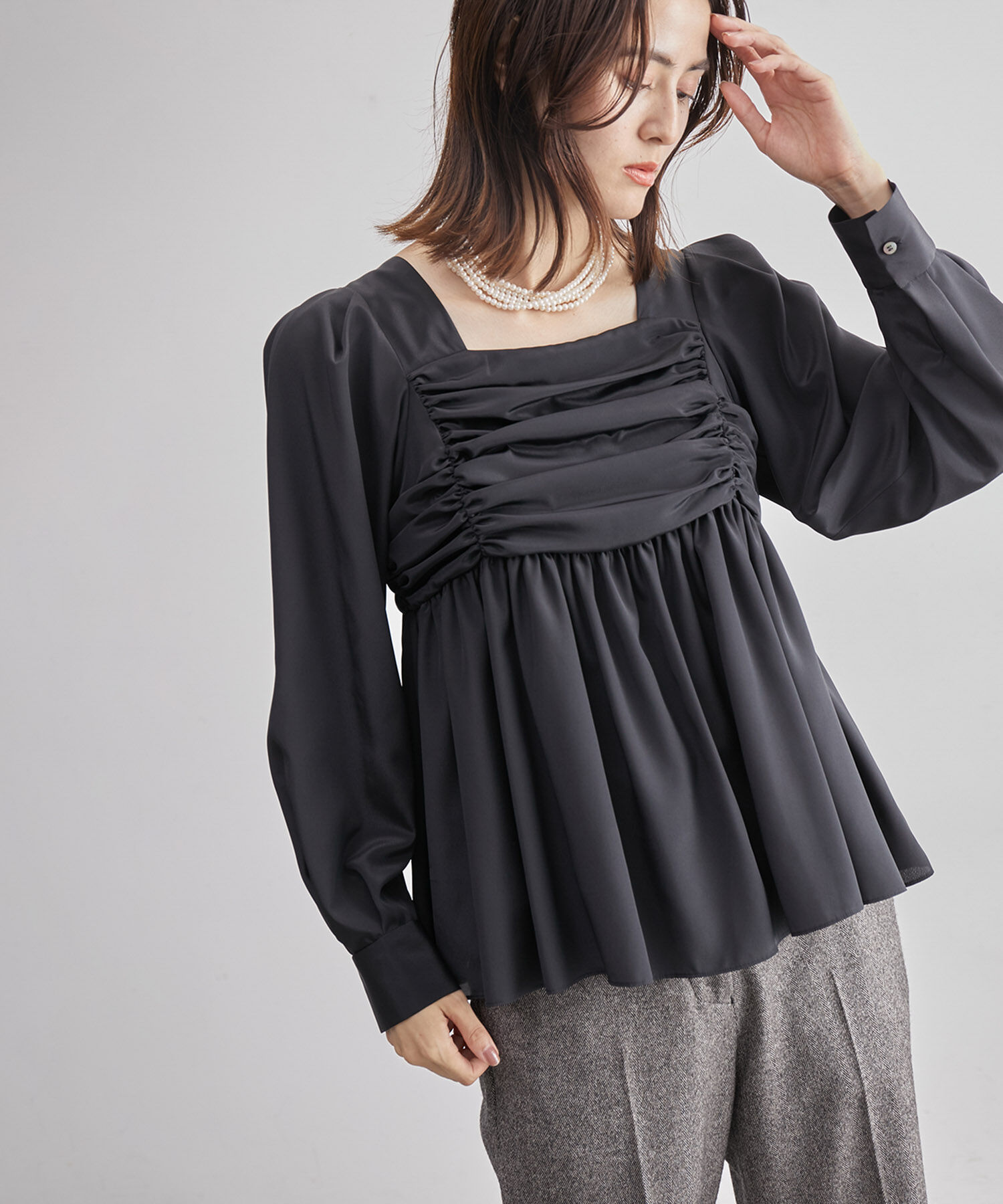 ROPE「スクエアネックペプラムブラウス」|シャツ・ブラウス|