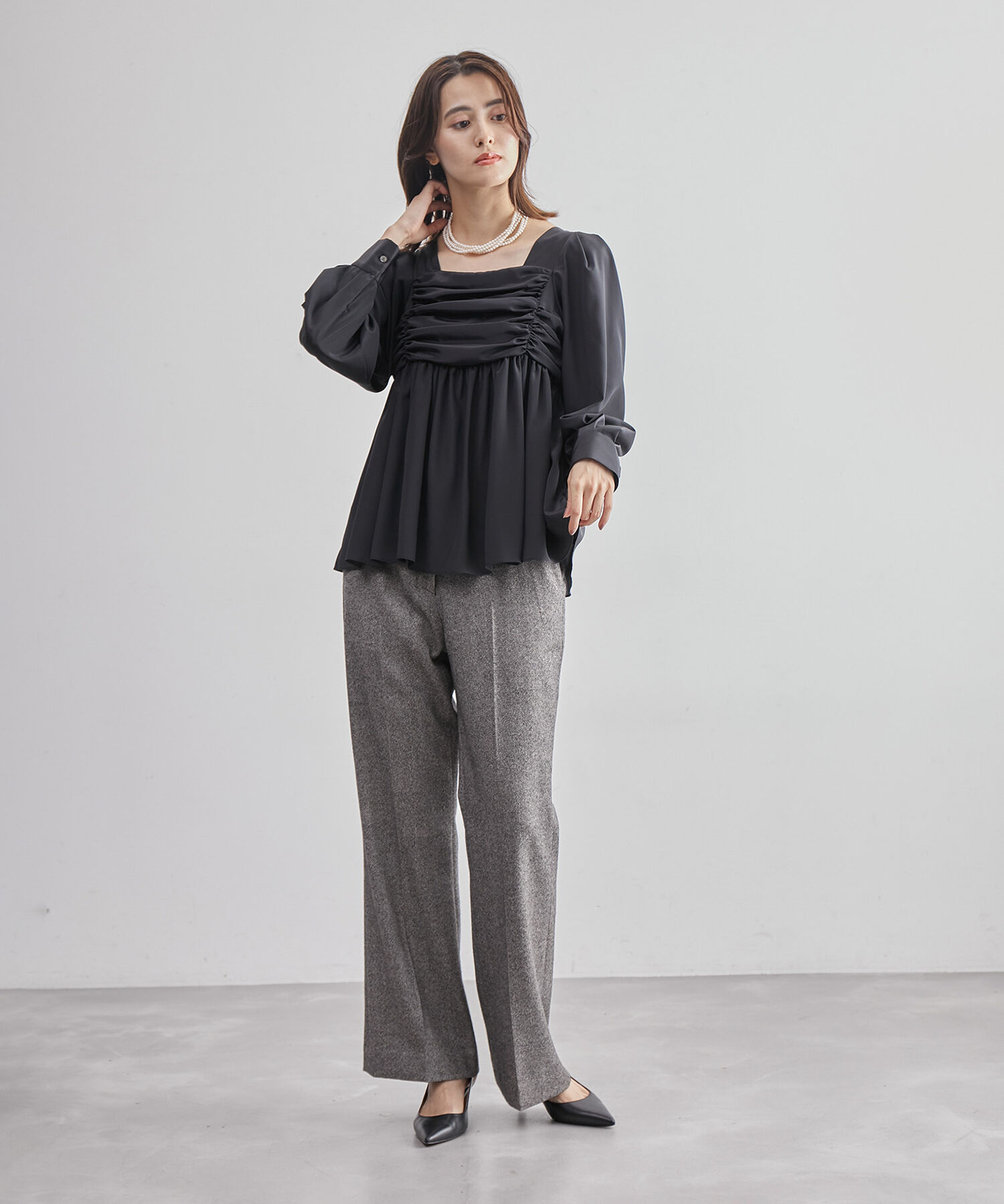 ROPE「スクエアネックペプラムブラウス」|シャツ・ブラウス|