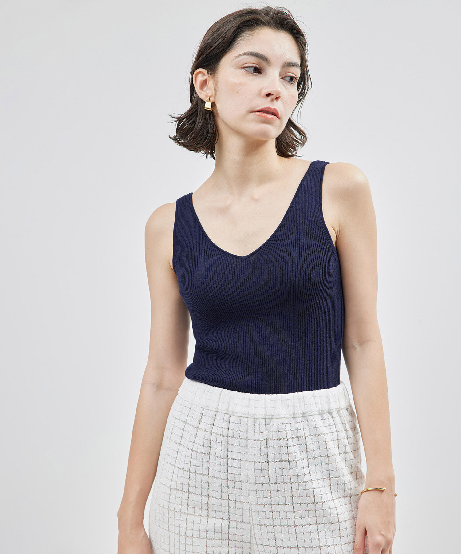 ROPE「【洗える】シルクプロテインニットタンクトップ【メディア掲載】」|タンクトップ|ネイビー(40)