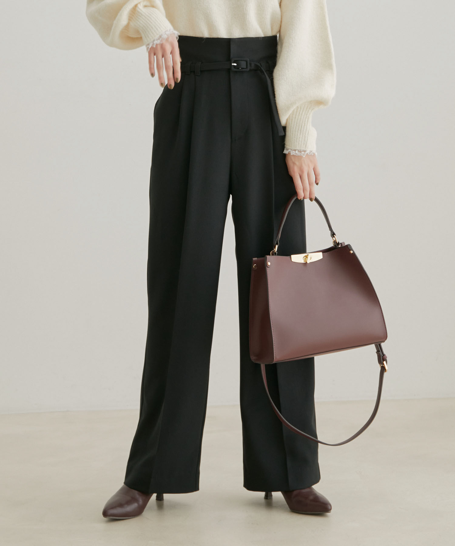 VIS「【Washable・EASY CARE】エコウールタッチワイドパンツ【sustainable】」|スラックス|