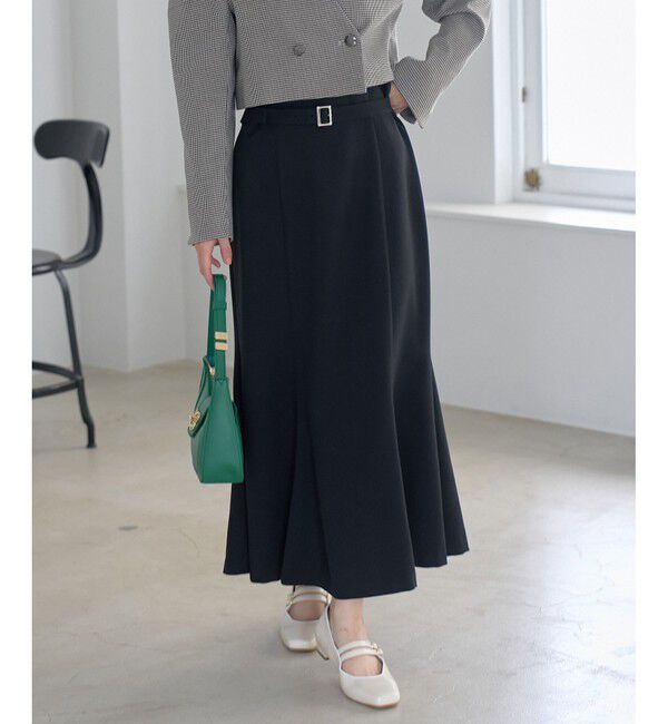 VIS「【防シワ】パウダリーツイルマーメイドスカート」|スカート|ブラック(01)