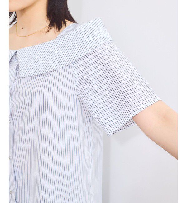 VIS「【防シワ】ラメミックスオフショルダー風ストライプシャツ」|シャツ・ブラウス|