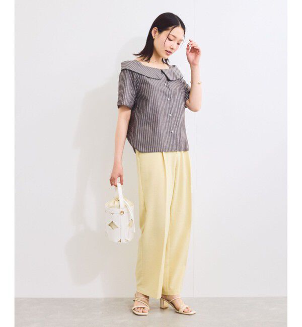 VIS「【防シワ】ラメミックスオフショルダー風ストライプシャツ」|シャツ・ブラウス|