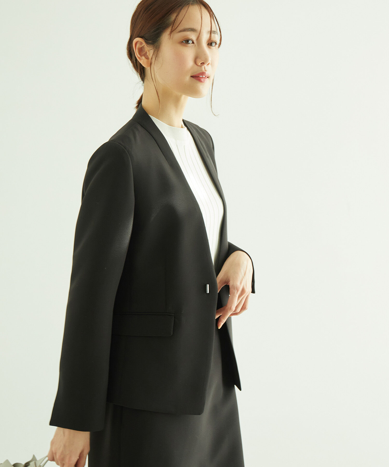 Rope&rsquo;Picnic「【360&deg;ウルトラストレッチ】セットアップ対応/ノーラペルジャケット【一部店舗限定34-42サイズ】」|ノーカラージャケット|ブラック(01)