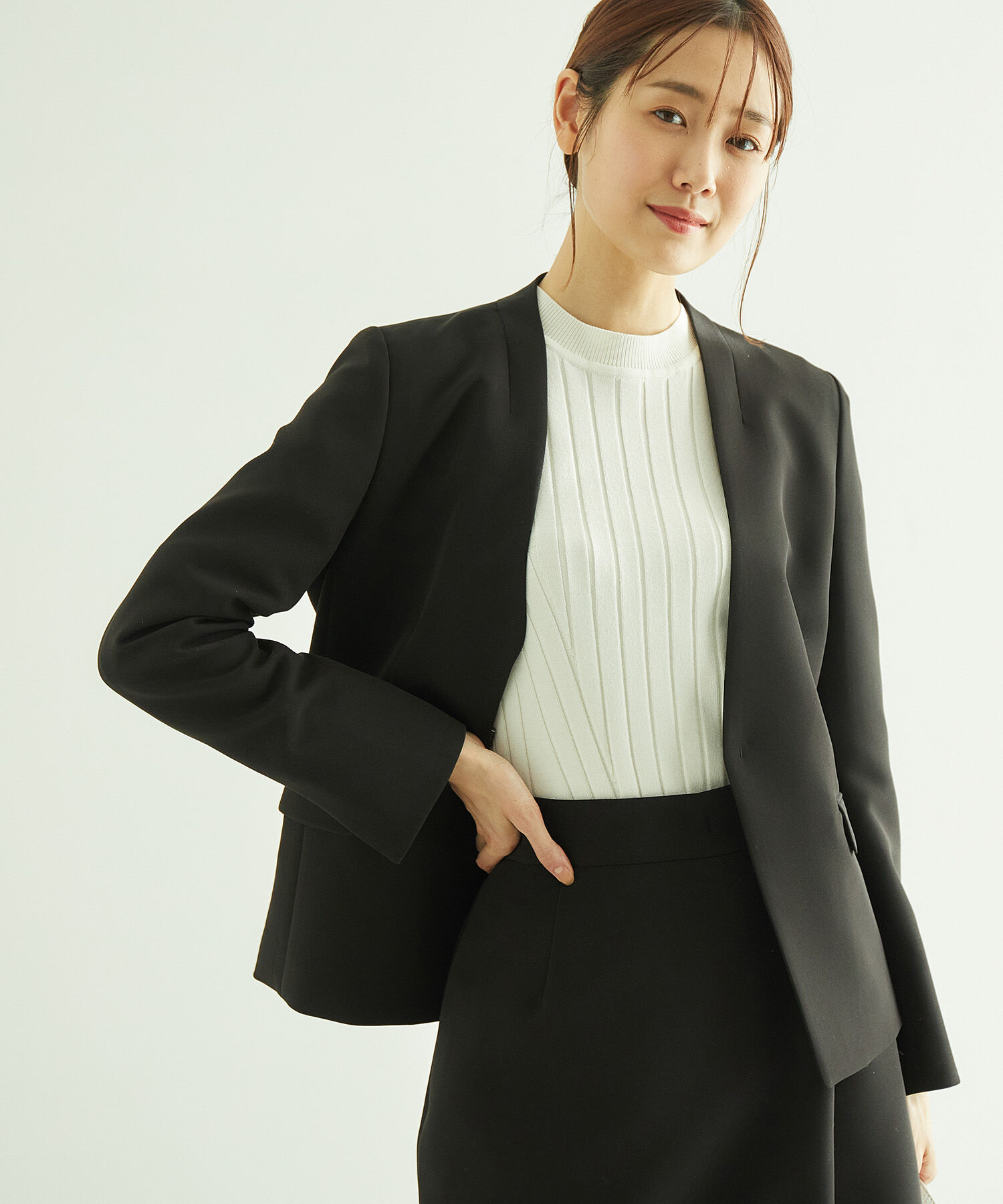 Rope&rsquo;Picnic「【360&deg;ウルトラストレッチ】セットアップ対応/ノーラペルジャケット【一部店舗限定34-42サイズ】」|ノーカラージャケット|