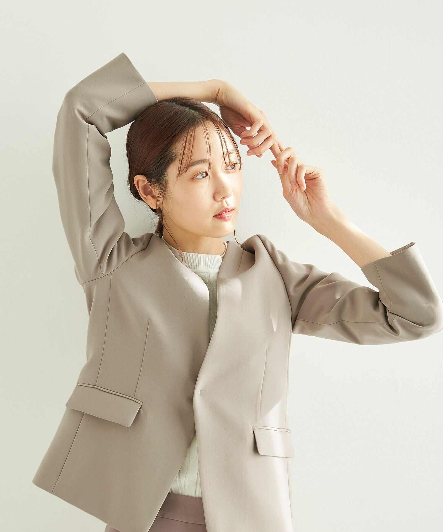 Rope&rsquo;Picnic「【360&deg;ウルトラストレッチ】セットアップ対応/ノーラペルジャケット【一部店舗限定34-42サイズ】」|ノーカラージャケット|