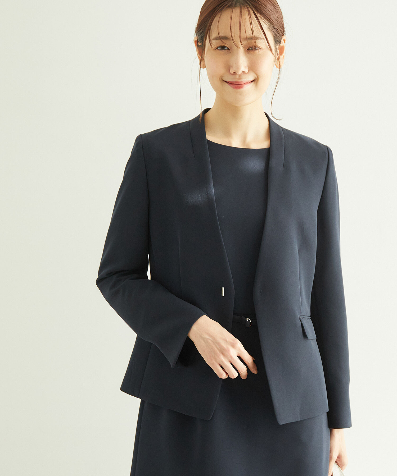 Rope&rsquo;Picnic「【360&deg;ウルトラストレッチ】セットアップ対応/ノーラペルジャケット【一部店舗限定34-42サイズ】」|ノーカラージャケット|ネイビー(40)