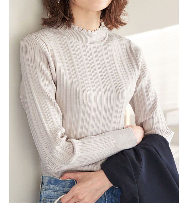 Rope&rsquo;Picnic「洗濯機OK/スカラネックリブニットプルオーバー」|ニット・セーター|ベージュサブ