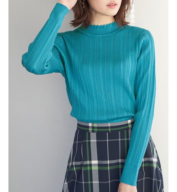Rope&rsquo;Picnic「洗濯機OK/スカラネックリブニットプルオーバー」|ニット・セーター|ターコイズ