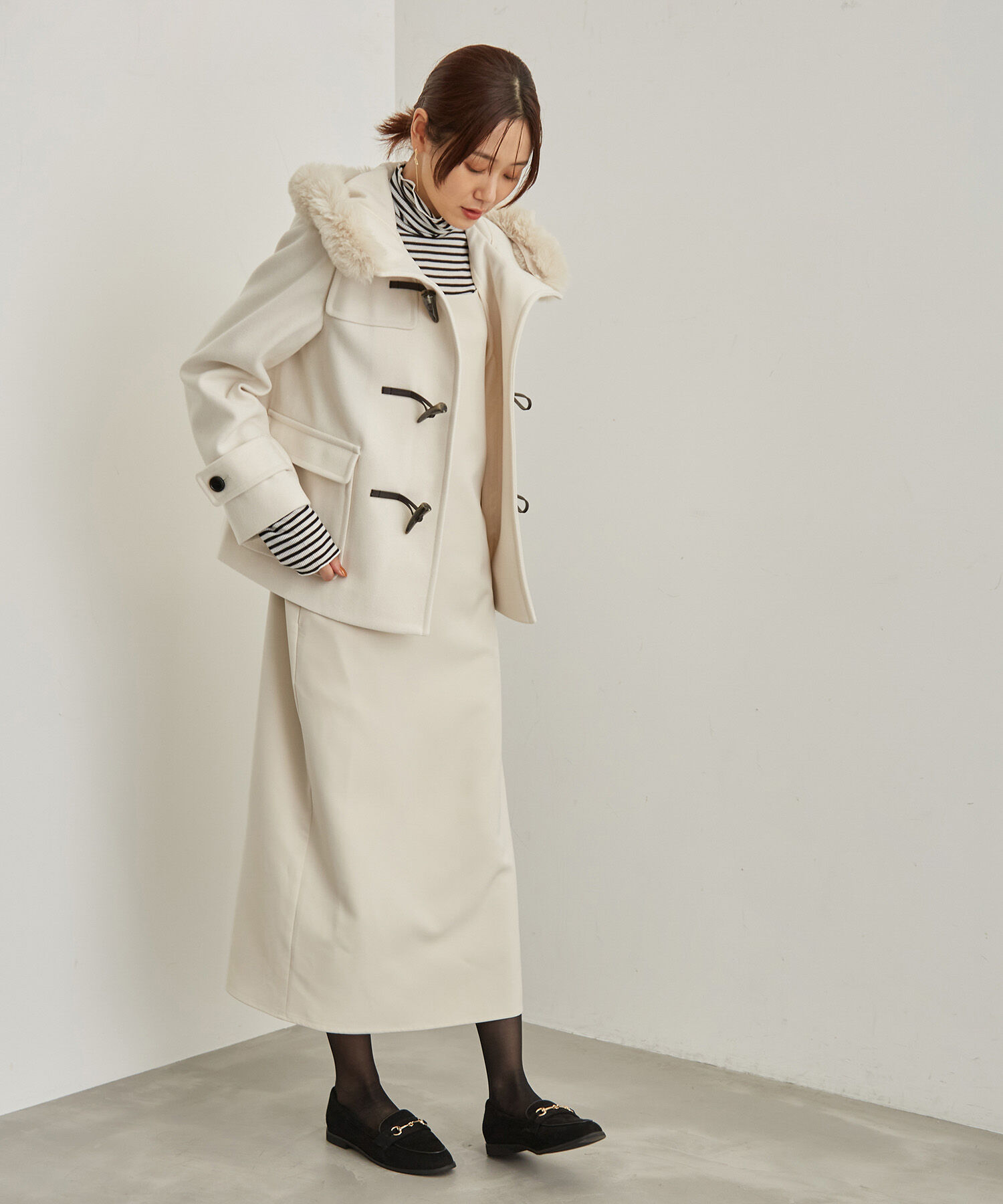 Rope&rsquo;Picnic「【ドラマ着用】リンクコーデ/ジャージメルトンファー付きダッフルコート」|ダッフルコート|