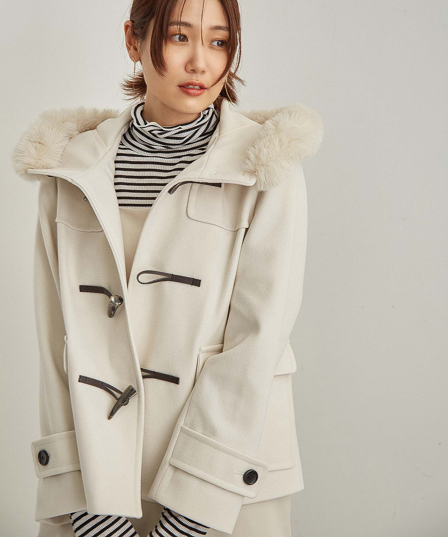 Rope&rsquo;Picnic「【ドラマ着用】リンクコーデ/ジャージメルトンファー付きダッフルコート」|ダッフルコート|