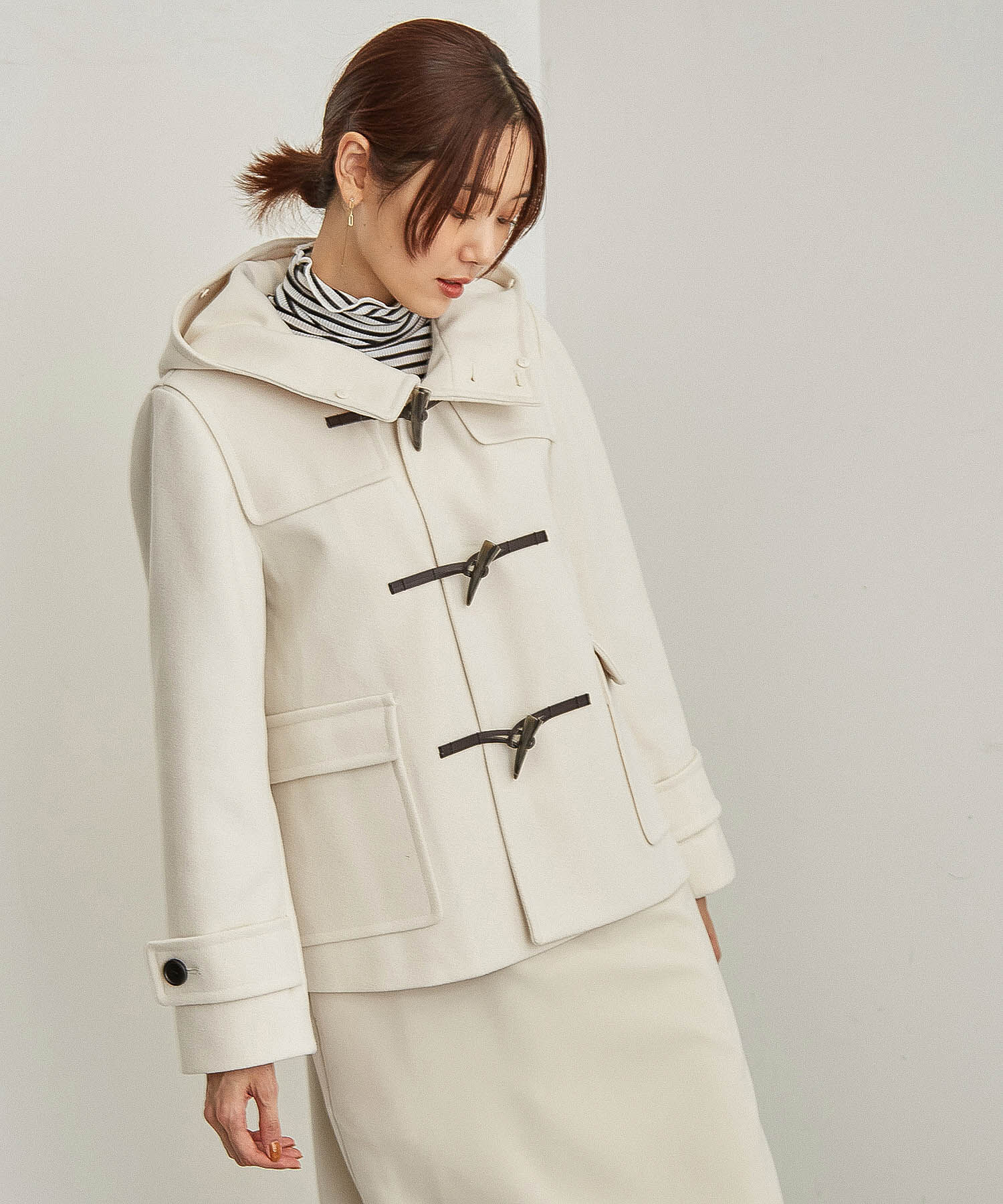 Rope&rsquo;Picnic「【ドラマ着用】リンクコーデ/ジャージメルトンファー付きダッフルコート」|ダッフルコート|