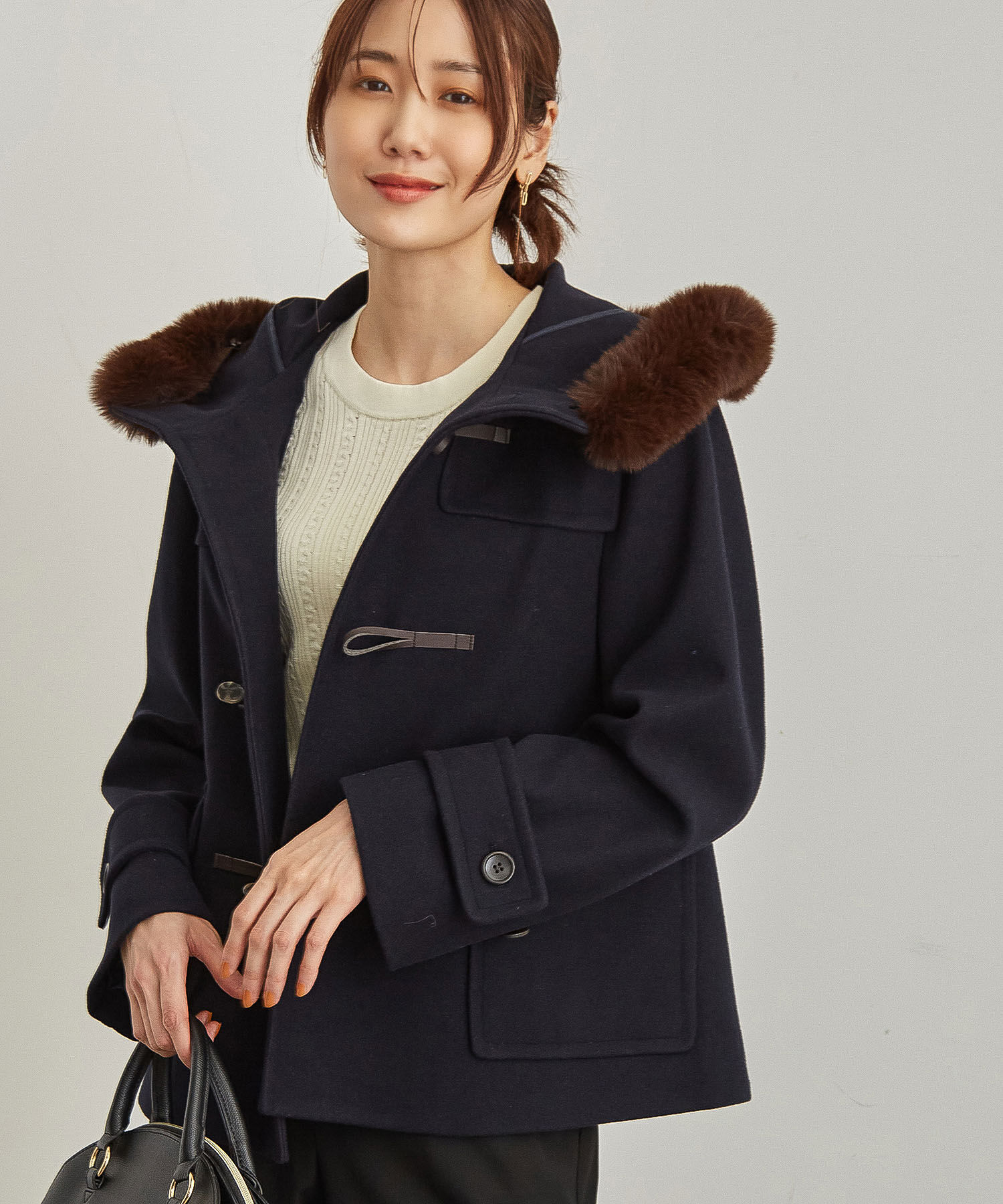 Rope&rsquo;Picnic「【ドラマ着用】リンクコーデ/ジャージメルトンファー付きダッフルコート」|ダッフルコート|