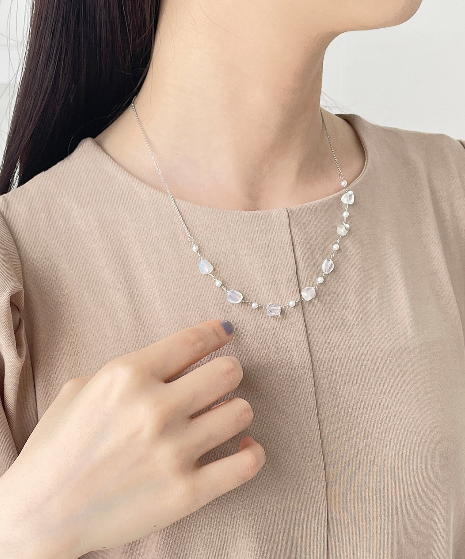 ROPE PICNIC PASSAGE「クリアストーンミックスネックレス」|ネックレス|シルバー(93)