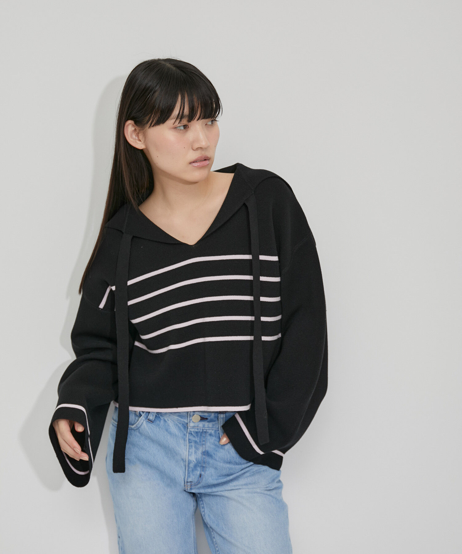 ADAM ET ROPE'「ミラノリブニットプルオーバー」|ニット・セーター|ブラック系(03)