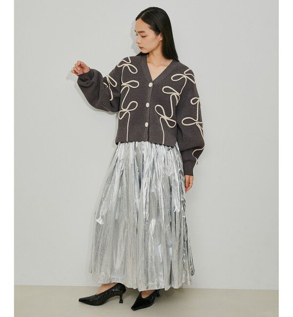 ADAM ET ROPE'「【サステナブル・洗える】ラインニットカーディガン」|カーディガン|