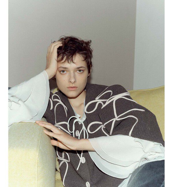 ADAM ET ROPE'「【サステナブル・洗える】ラインニットカーディガン」|カーディガン|