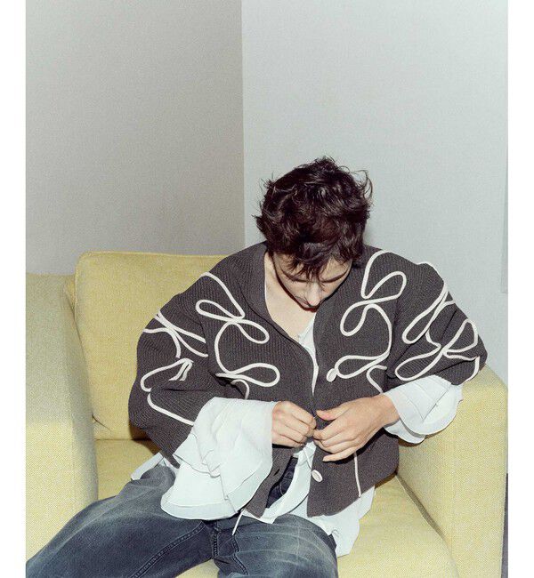 ADAM ET ROPE'「【サステナブル・洗える】ラインニットカーディガン」|カーディガン|