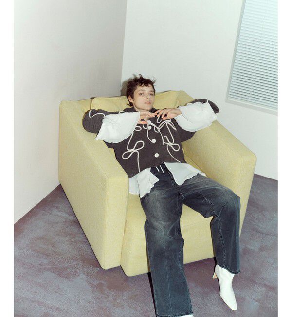 ADAM ET ROPE'「【サステナブル・洗える】ラインニットカーディガン」|カーディガン|