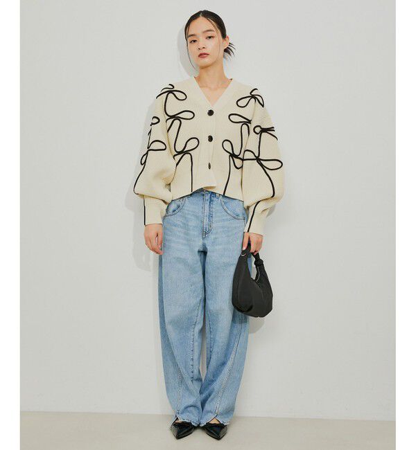 ADAM ET ROPE'「【サステナブル・洗える】ラインニットカーディガン」|カーディガン|