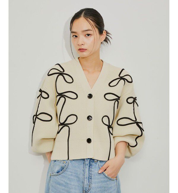 ADAM ET ROPE'「【サステナブル・洗える】ラインニットカーディガン」|カーディガン|