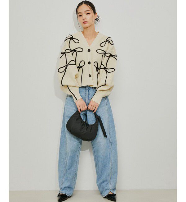 ADAM ET ROPE'「【サステナブル・洗える】ラインニットカーディガン」|カーディガン|