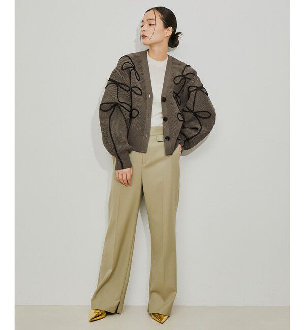 ADAM ET ROPE'「【サステナブル・洗える】ラインニットカーディガン」|カーディガン|