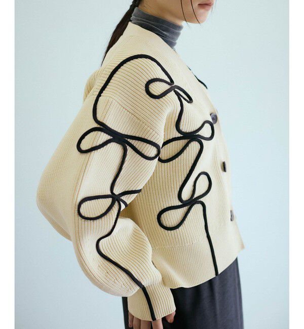 ADAM ET ROPE'「【サステナブル・洗える】ラインニットカーディガン」|カーディガン|