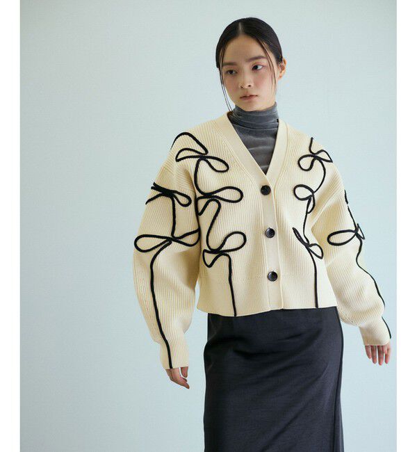 ADAM ET ROPE'「【サステナブル・洗える】ラインニットカーディガン」|カーディガン|