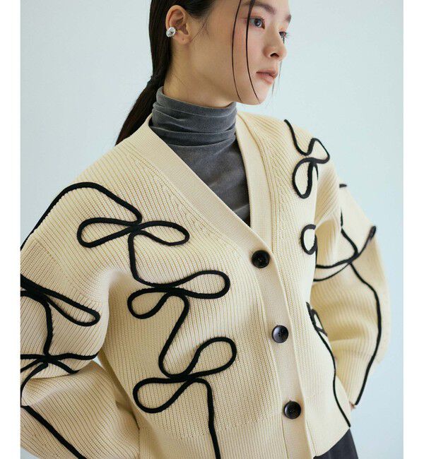 ADAM ET ROPE'「【サステナブル・洗える】ラインニットカーディガン」|カーディガン|生成メイン