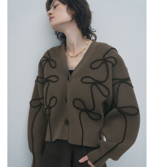 ADAM ET ROPE'「【サステナブル・洗える】ラインニットカーディガン」|カーディガン|コゲ茶サブ