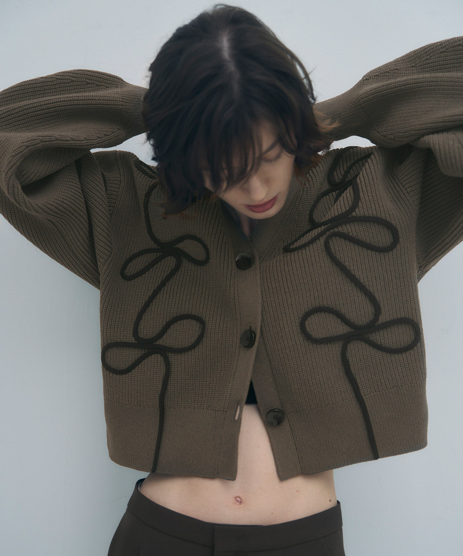 ADAM ET ROPE'「【サステナブル・洗える】ラインニットカーディガン」|カーディガン|