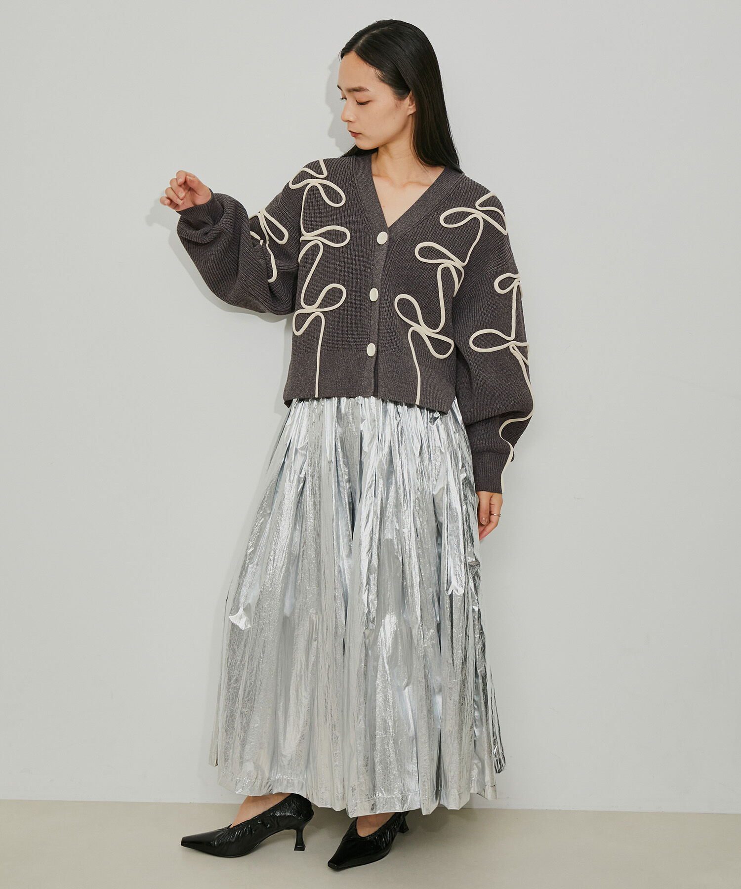 ADAM ET ROPE'「【サステナブル・洗える】ラインニットカーディガン」|カーディガン|