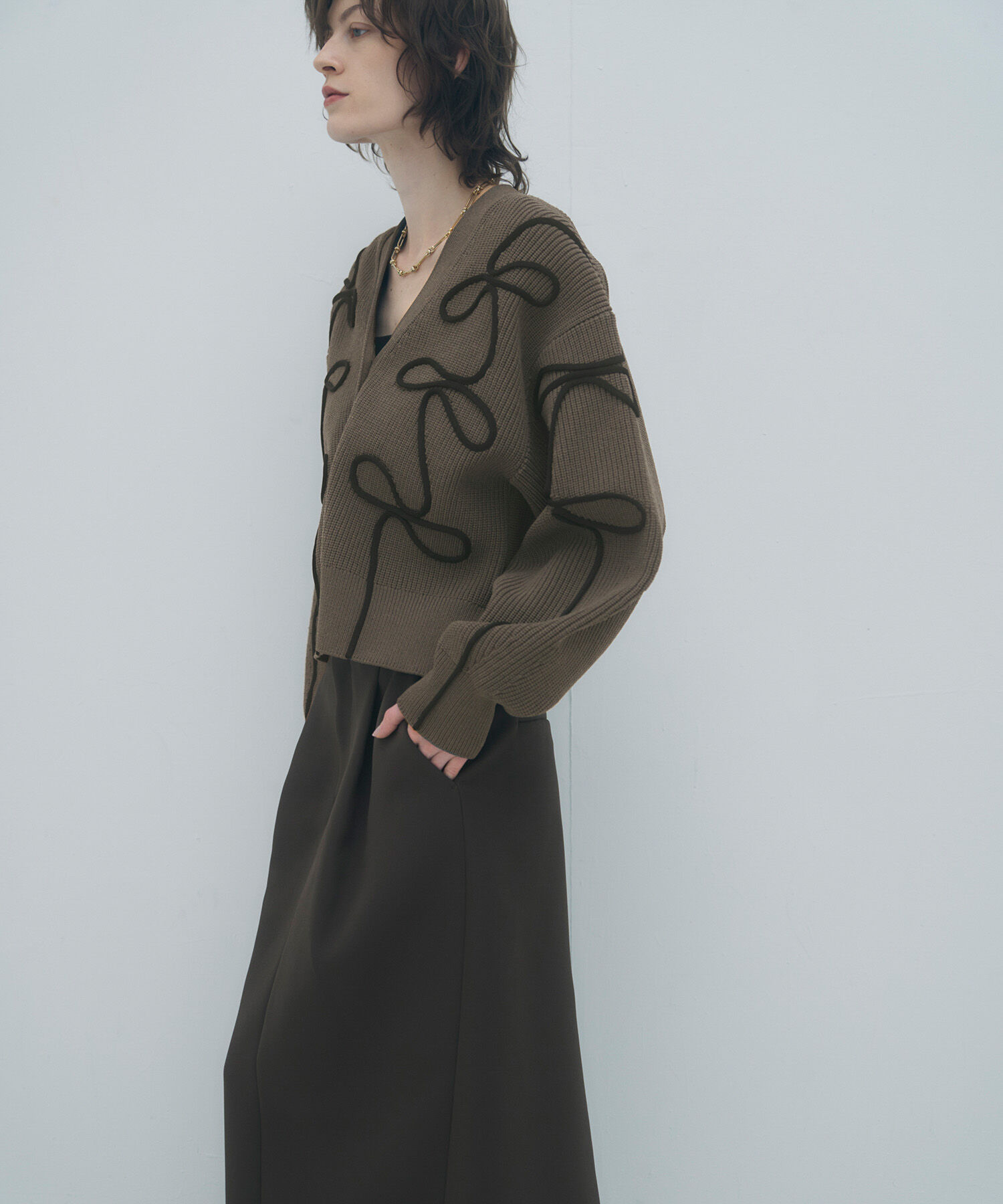 ADAM ET ROPE'「【サステナブル・洗える】ラインニットカーディガン」|カーディガン|