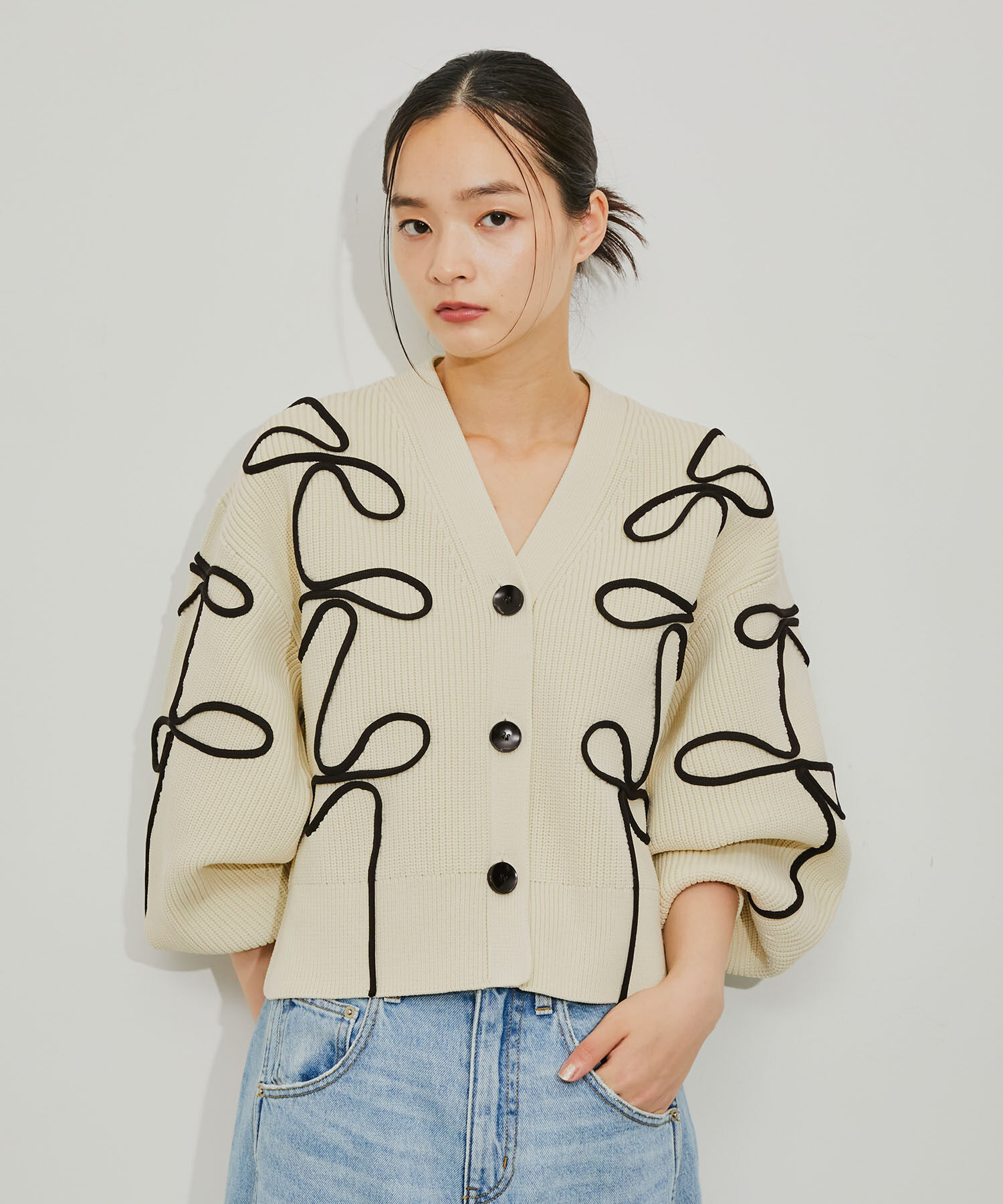 ADAM ET ROPE'「【サステナブル・洗える】ラインニットカーディガン」|カーディガン|