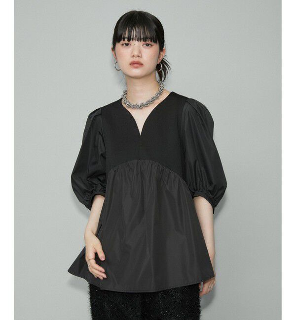 ADAM ET ROPE'「【WEB限定】・【オケージョン】ハートネックパフスリーブオケージョンブラウス」|シャツ・ブラウス|