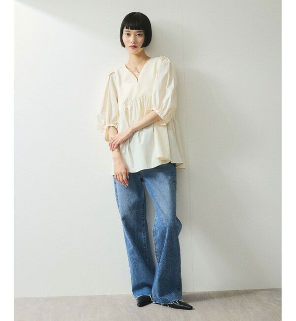 ADAM ET ROPE'「【WEB限定】・【オケージョン】ハートネックパフスリーブオケージョンブラウス」|シャツ・ブラウス|