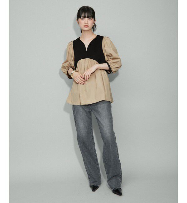 ADAM ET ROPE'「【WEB限定】・【オケージョン】ハートネックパフスリーブオケージョンブラウス」|シャツ・ブラウス|