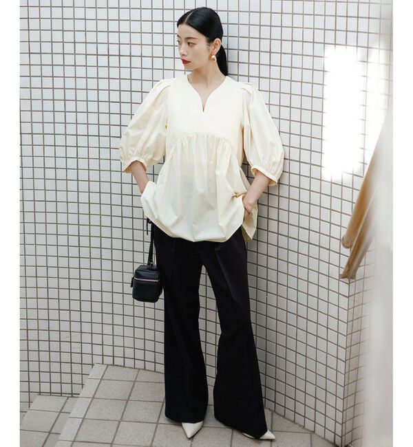 ADAM ET ROPE'「【WEB限定】・【オケージョン】ハートネックパフスリーブオケージョンブラウス」|シャツ・ブラウス|